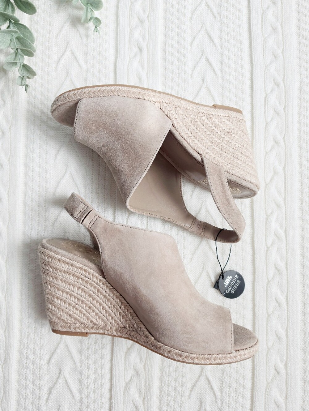 Vince Camuto Suede Leather Espadrille Wedges Heels Beige Frezma Peep Toe 8.5 NWT - Picture 5 of 13